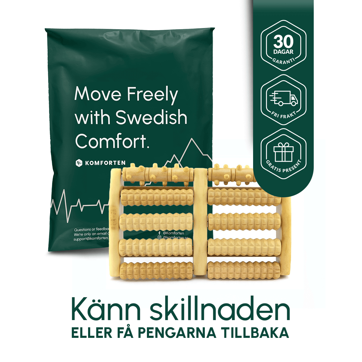 Fotkomforten™ Fotmassagerare – Fotmassage i Trä och Roller för Hemma - Komforten